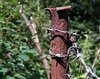 Barbed wire on a pole
