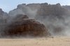 Sandstorm in desert Wadi Rum