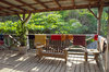 Wooden railing with hanging cl