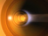Golden tunnel of curved lines 