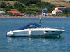 anchored motorboat