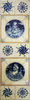 Old blue ceramic tiles. Hand p
