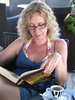 reading at a cafe