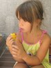 girl eating peach
