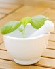 Basil in mortar and pestle