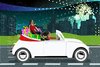 Kids in Santa's car